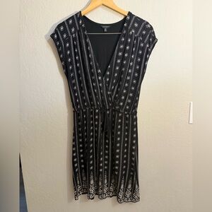 Lucky Brand Black & White Embroidered Wrap Dress Size S